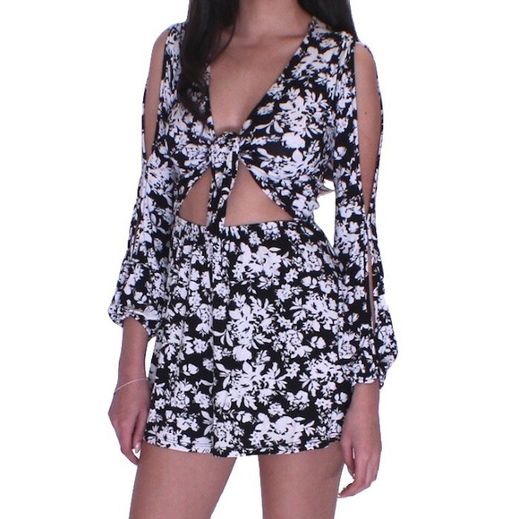 Pants - NEW Floral Jersey Front Tie Long Sleeve Romper